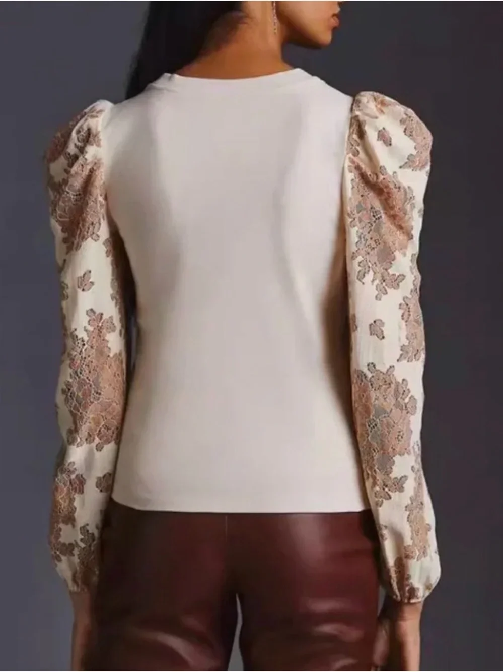 Anthropologie DOLAN Puff-Sleeve Top Cream floral small
